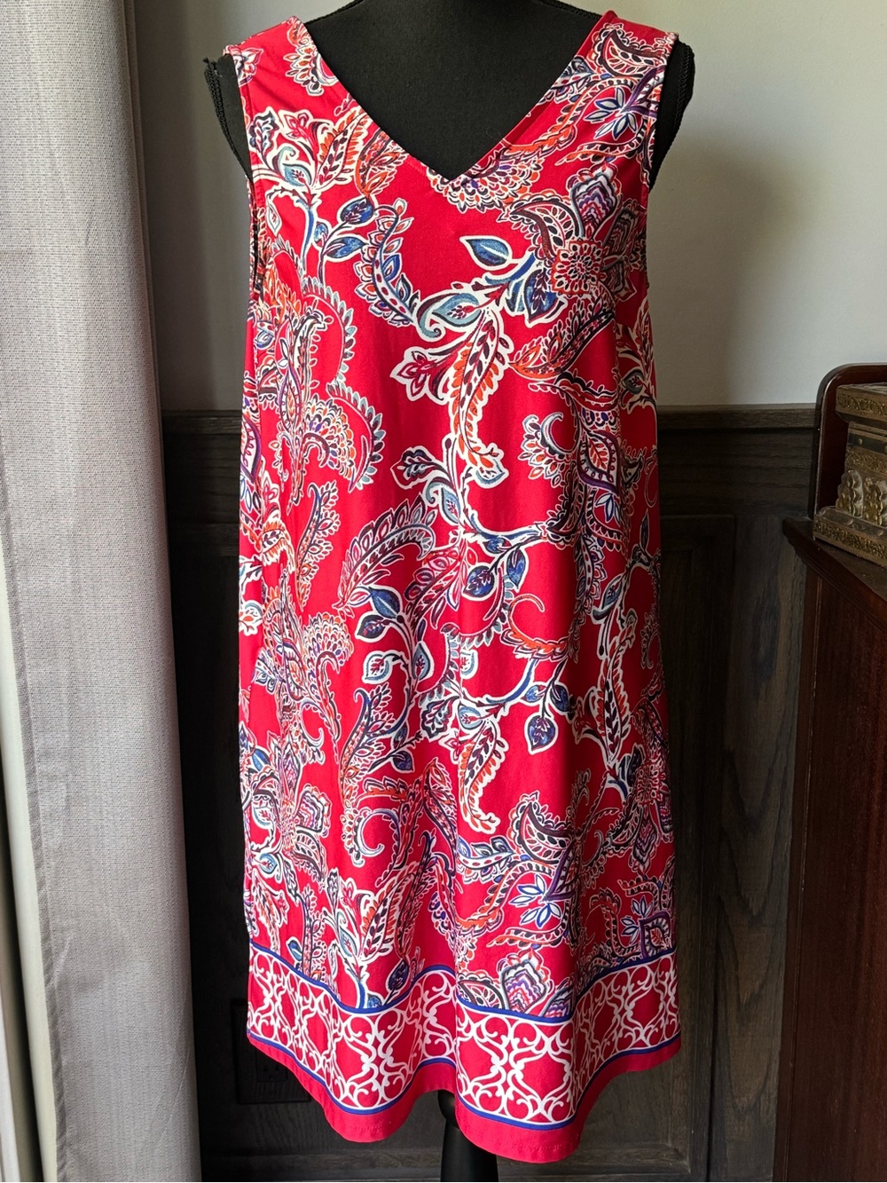Apt. 9 Red Paisley Print Dress with Blue and Cream Accents medium